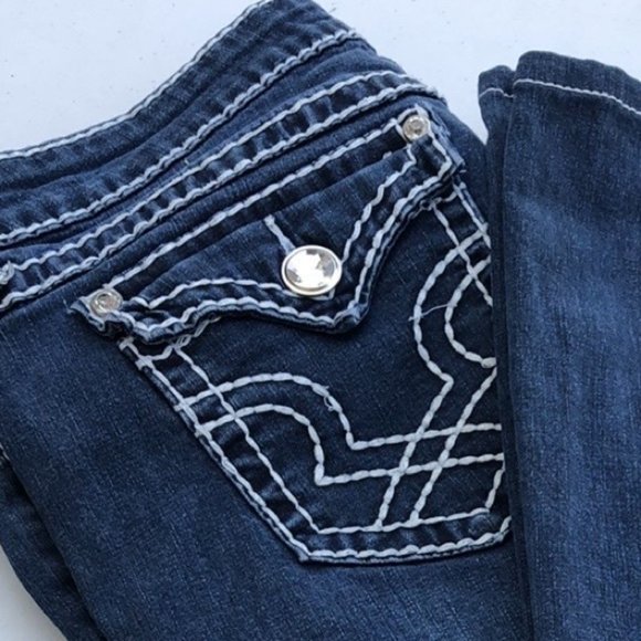 VINTAGE L.A. IDOL BOOTCUT JEANS 37x31 CRYSTALS 💎 - Picture 6 of 8